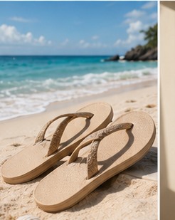 Tạo ảnh sandal/dép mùa hè trên nền biển sáng sạch dễ bán